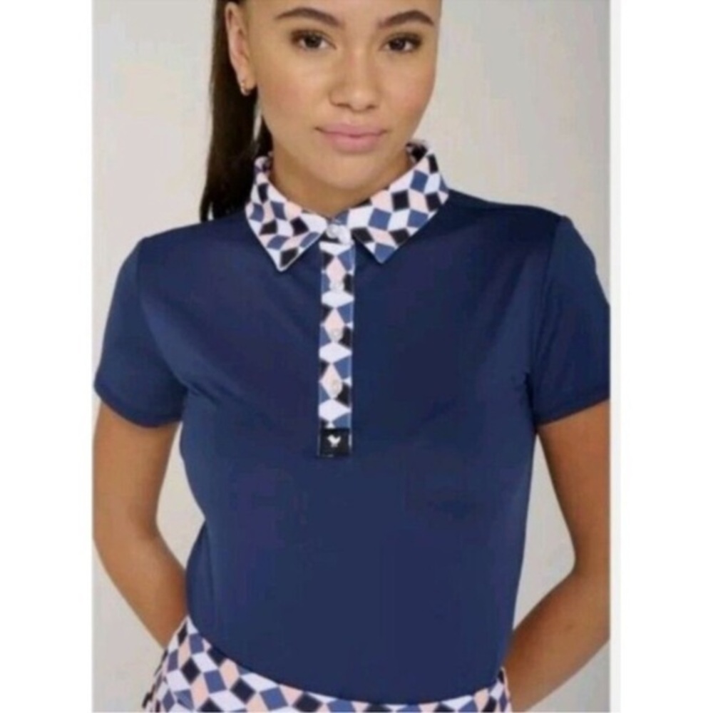 Bad Birdie Women's Core Short Sleeve Checkmate Small Navy golf polo